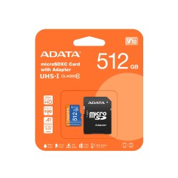 MEMORIA FLASH ADATA PREMIER 512GB MICROSDXC UHS-I CLASE 10 CON ADAPTADOR (AUSDX512GUICL10A1-RA1)