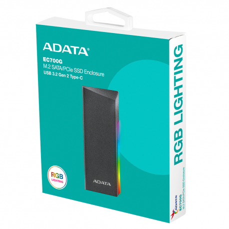 CASE (CARCASA) ADATA PARA SSD M.2 EXTERNO RGB (AEC700GU32G2-CGY)