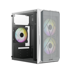 GABINETE ACTECK DOOM GI630 MICRO TORRE FUENTE 500W PANEL IZQ ACRILICO FRENTE MALLA 3 VENTILADORES RGB BLANCO (AC-935746)