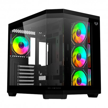 GABINETE BALAM RUSH TANK MASTER 9600 TB VENTANA RGB MIDI-TOWER SIN FUENTE 3 VENTILADORES RGB INSTALADOS NEGRO (BR-938679)